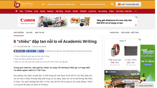 PR trên các trang báo