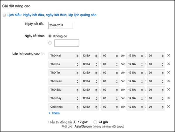 Cài đặt chiến dịch quảng cáo AdWords