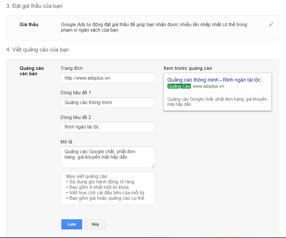 tự chạy quảng cáo google adwords