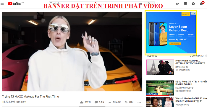 hình thức được đặt ngay góc phải trên trình phát video