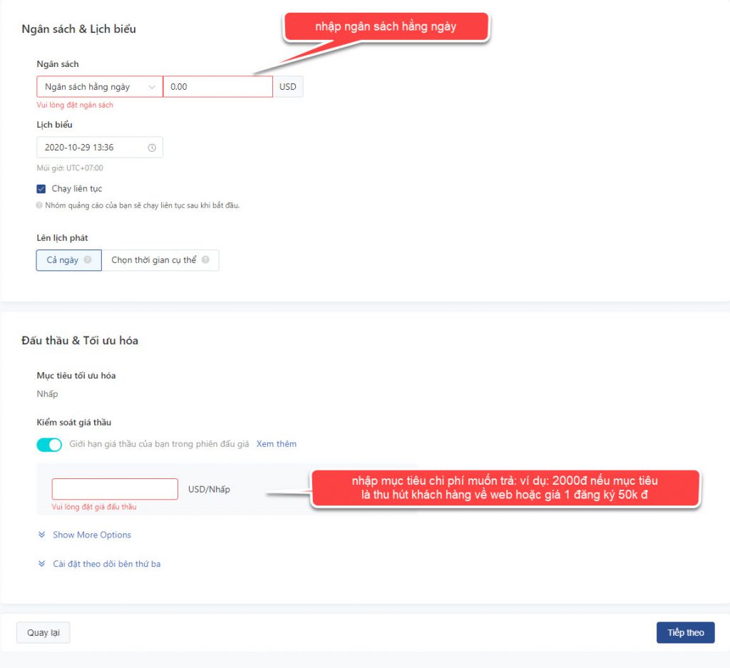 Tạo ngân sách quảng cáo Tiktok Ads đầu tiên