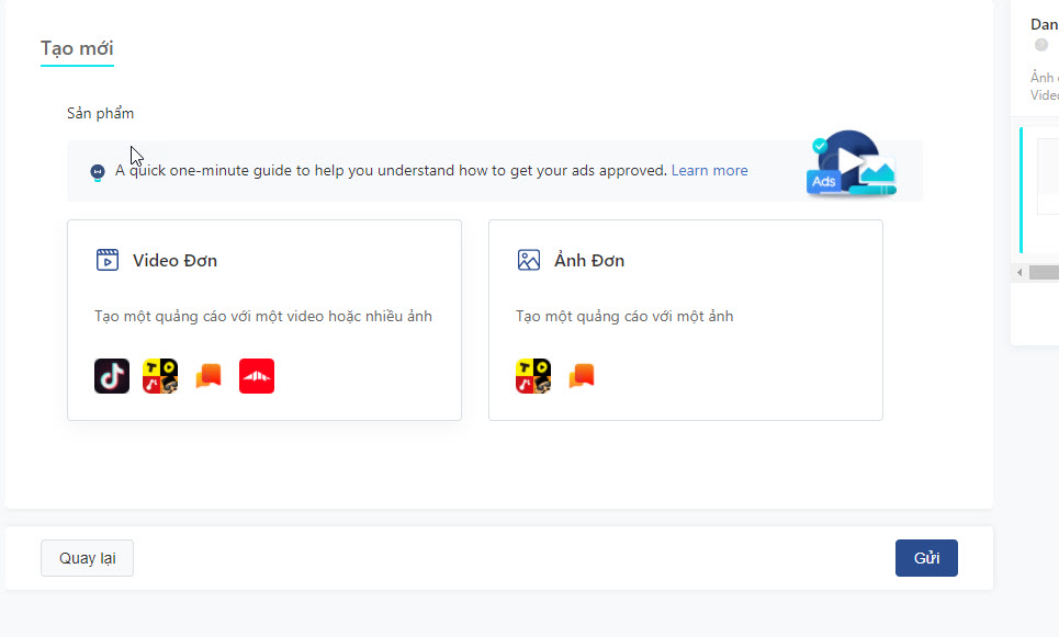 Tạo mới mẫu quảng cáo Tiktok Ads đầu tiên