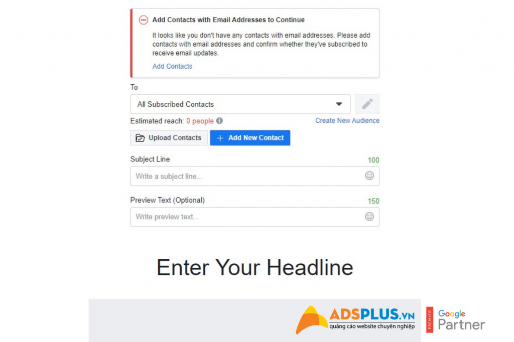 giao diện soạn email marketing trên facebook