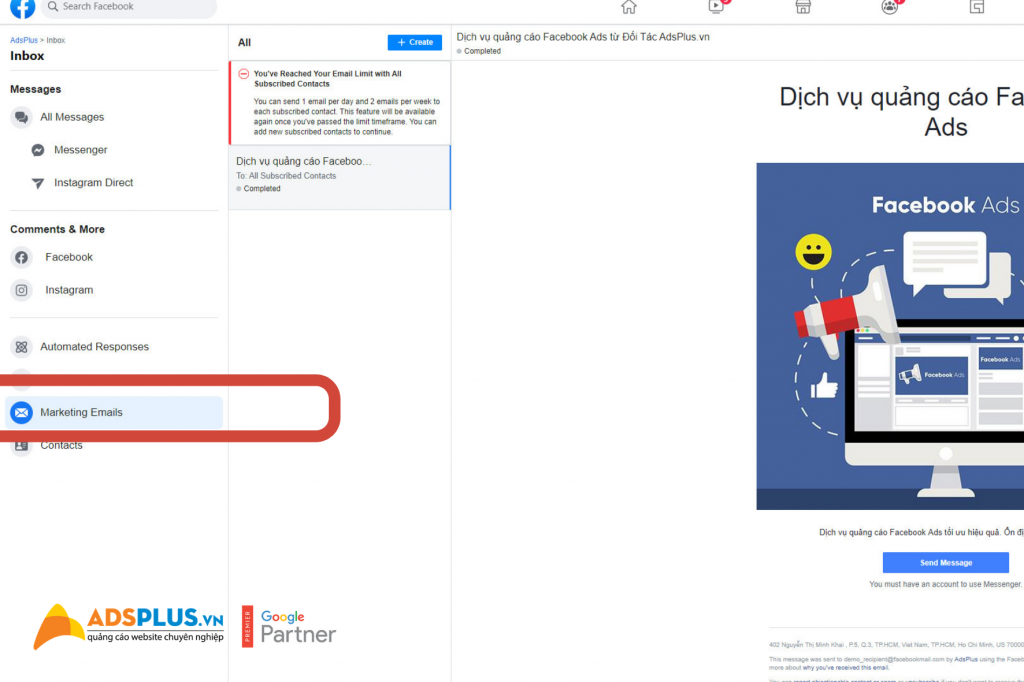tính năng Email Marketing của Facebook