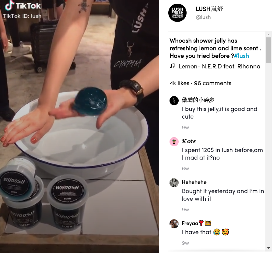 lush giới thiệu sản phẩm và phát triển doanh nghiệp của họ trên Tiktk