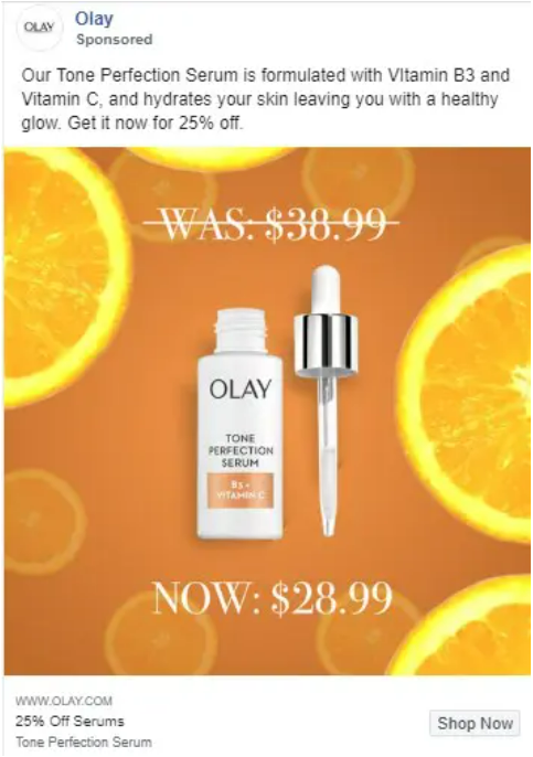 Olay quảng cáo mỹ phẩm trên Facebook