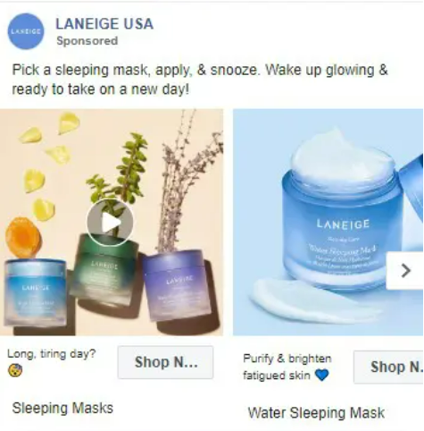 Laneige quảng cáo mỹ phẩm trên Facebook