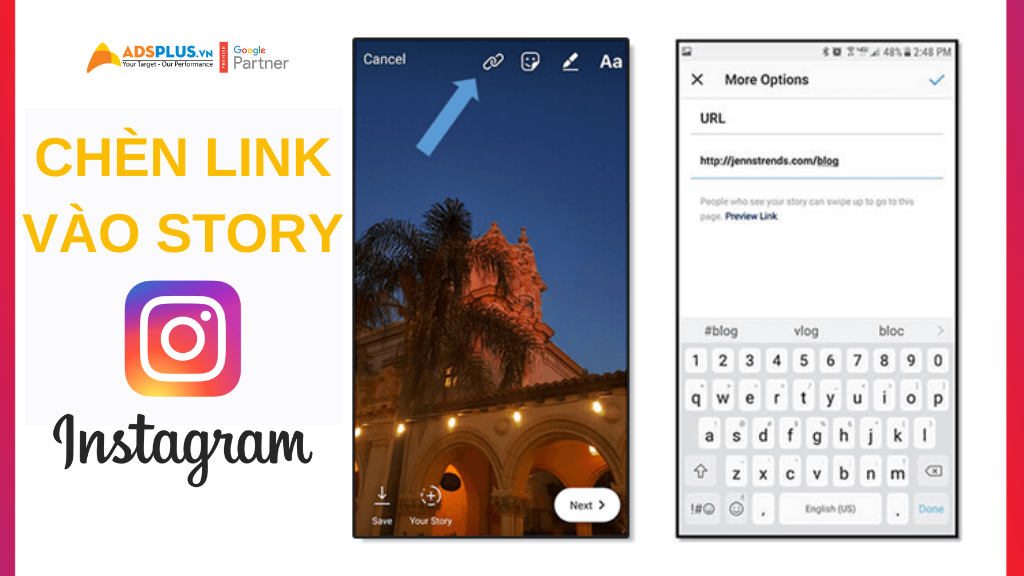 cách chèn link vào story trên instagram
