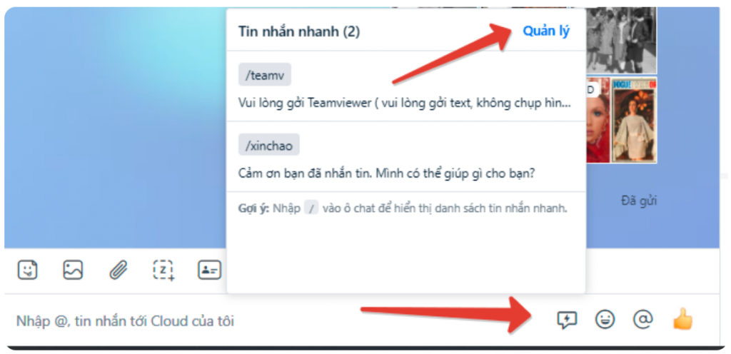 chèn tin nhắn nhanh zalo