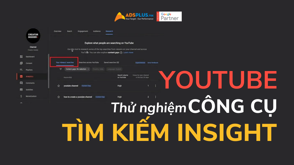 công cụ tìm kiếm insight youtube