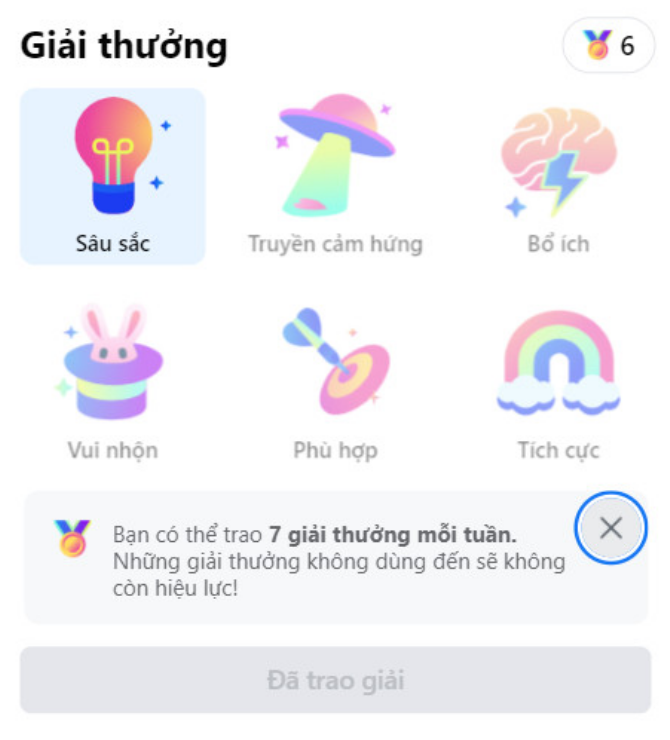 nút giải thưởng của facebook