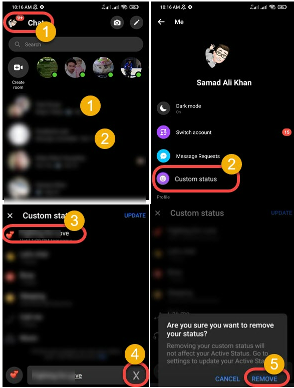 trạng thái tùy chỉnh trên messenger