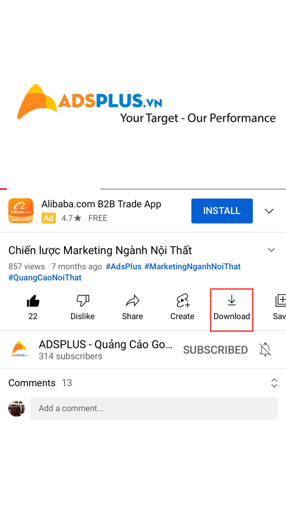 nút tải video trên youtube