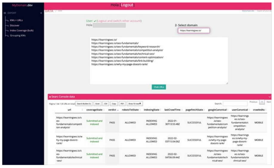 google search console url