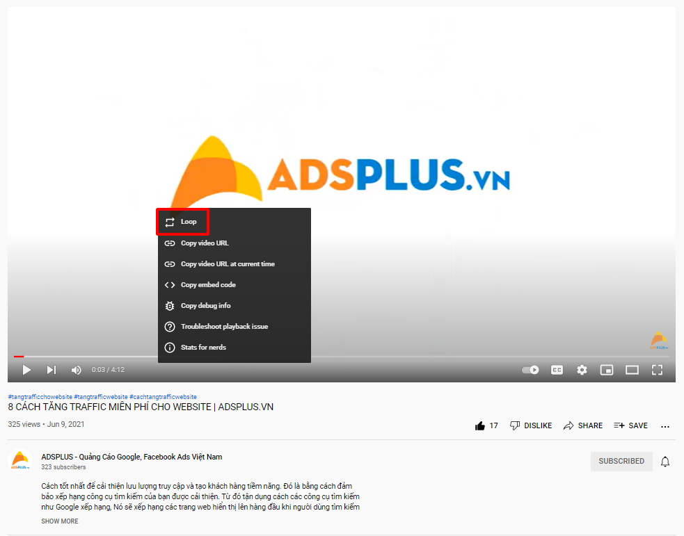 lặp lại video youtube