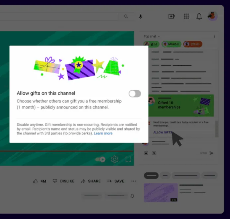youtube gifts memberships là gì