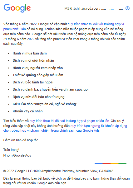 vi phạm google ads