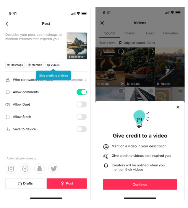 crediting tools của tiktok