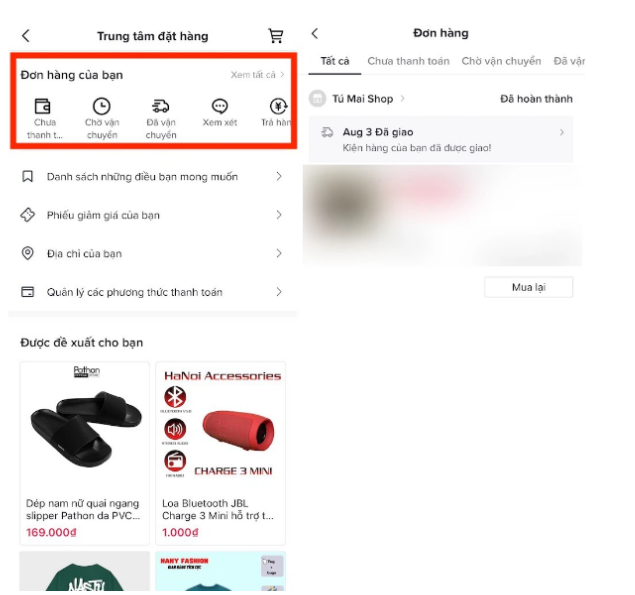 cách xem đơn hàng trên tiktok shop