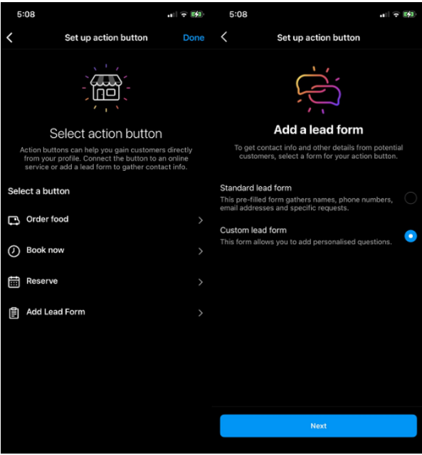 instagram lead form