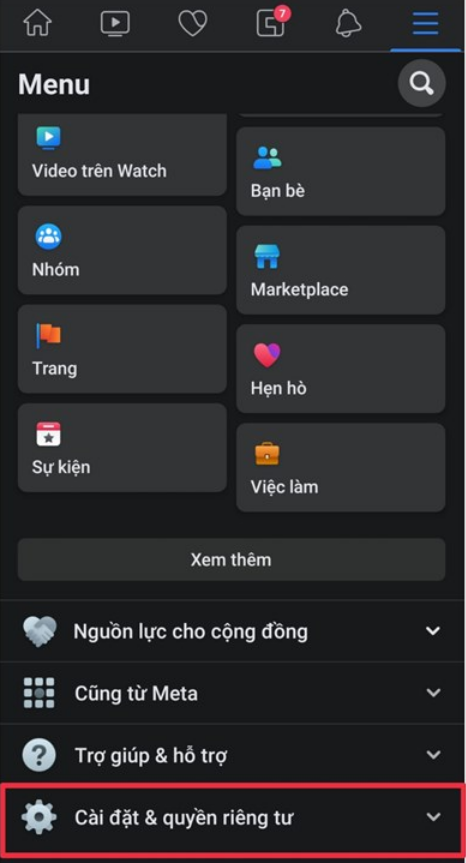 Bước 1: Truy cập Trang của bạn, chọn biểu tượng 3 dấu gạch, nhấn vào Cài đặt & quyền riêng tư
