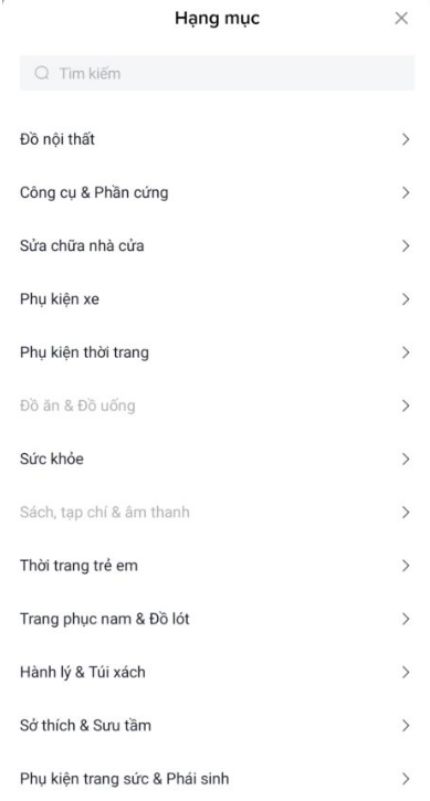 Chọn hạng mục dành cho sản phẩm