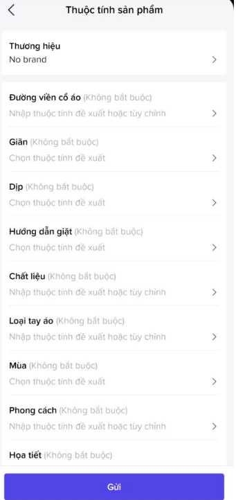 Chọn thuộc tính sản phẩm