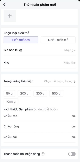 Chọn loại biến thể