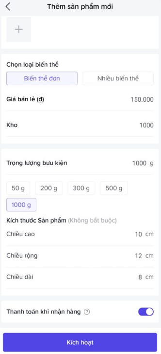 Chọn trọng lượng bưu kiện
