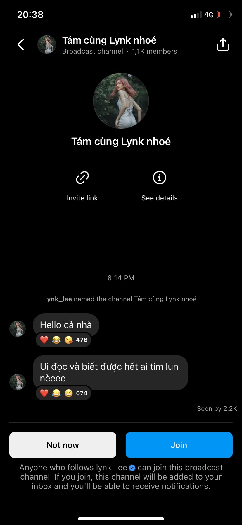Lời mời tham gia Broadcast channel