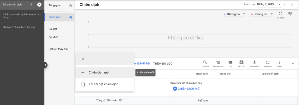 Bước 1: Tạo chiến dịch quảng cáo Googe