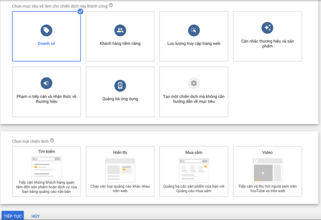 Bước 2: Tạo mục tiêu chiến dịch quảng cáo Google
