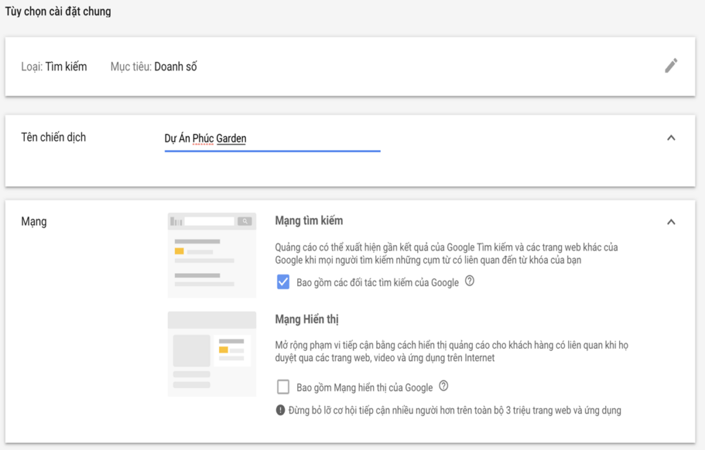Bước 4: Tạo tên chiên dịch quảng cáo Google