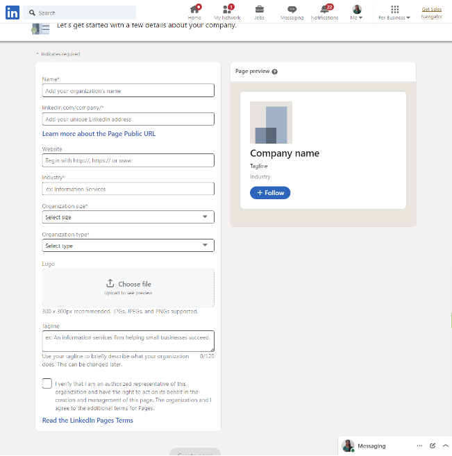 Tạo trang LinkedIn