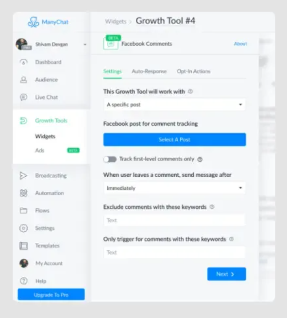 Trả lời bình luận Facebook tự động: ManyChat