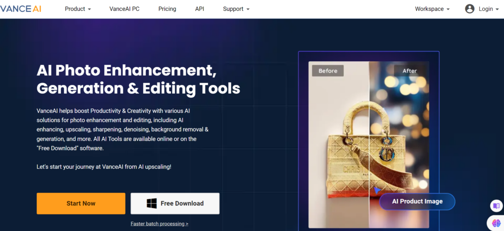 Tool AI thiết kế website: Vance AI