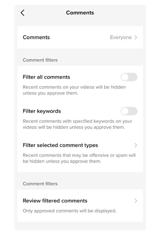 Cách lọc bình luận trên TikTok