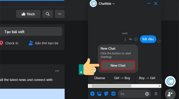 Ấn vào New Chat để bắt đầu cuộc trò chuyện trên máy tính