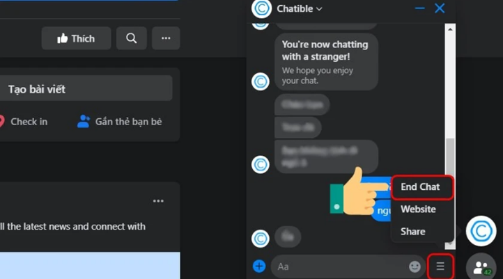 Nhấn End Chat để rời khỏi cuộc trò chuyện cùng người lạ