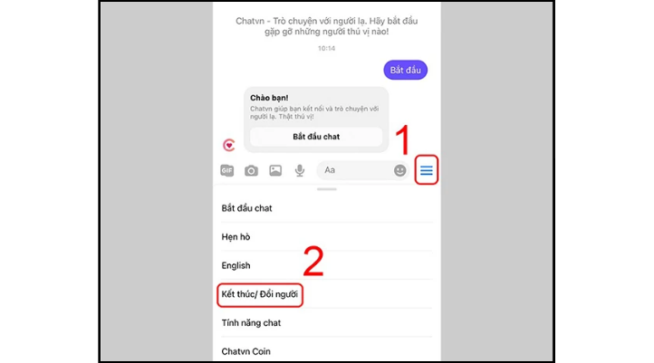 Chọn nút ba gạch để chọn các tính năng khác của Chatvn