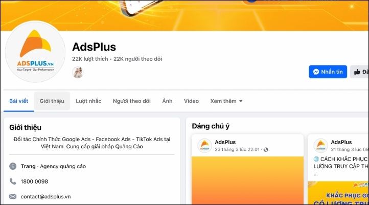 Truy cập trực tiếp vào Fanpage để đến thư viện quảng cáo Facebook 