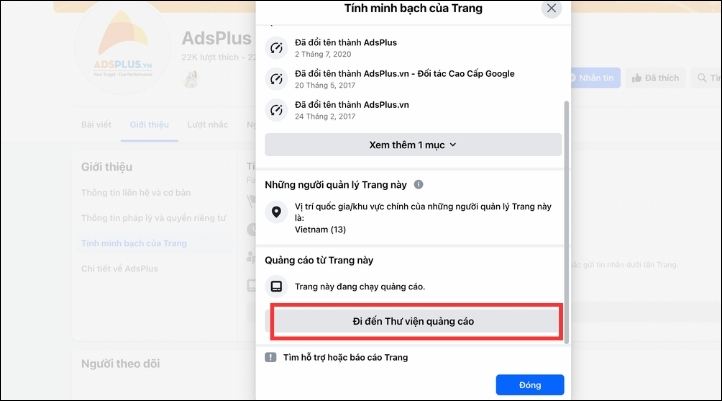 Giao diện đi đến Thư viện quảng cáo 