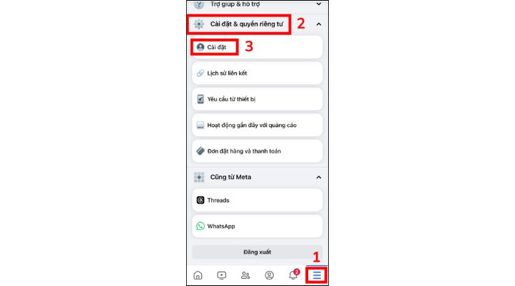 Chọn Cài đặt trong Cài đặt & quyền riêng tư