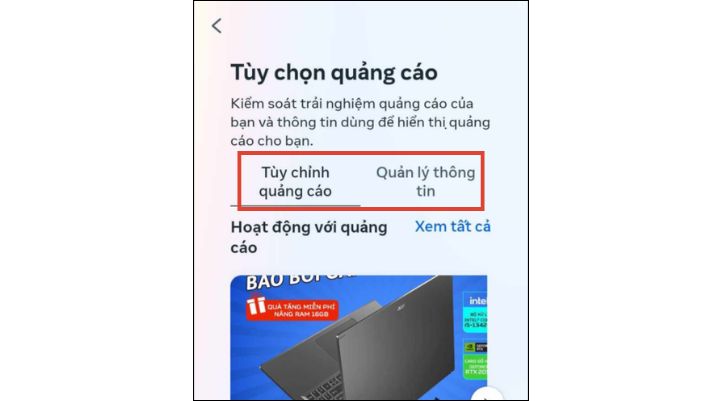 Tùy chỉnh các tùy chọn để tăt quảng cáo Facebook trên điện thoại
