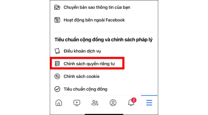 Chọn Chính sách quyền riêng tư