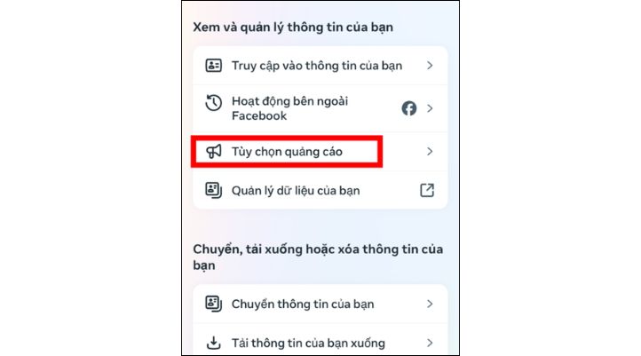 Chọn Tùy chọn quảng cáo