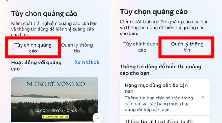 Tùy chỉnh các tùy chọn để tắt quảng cáo Facebook