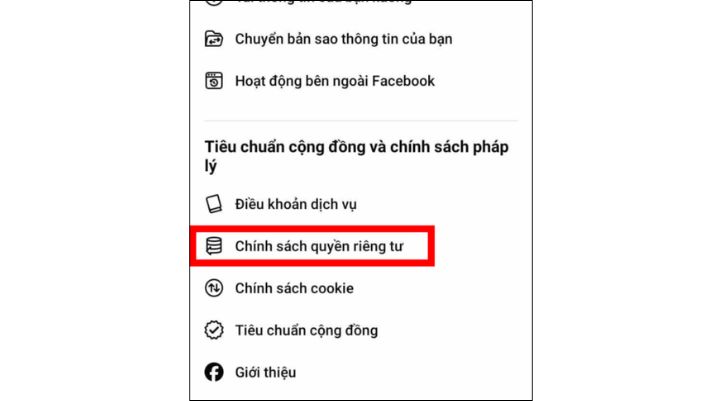 Chọn Chính sách quyền riêng tư