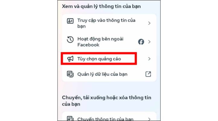 Chọn Tùy chọn quảng cáo