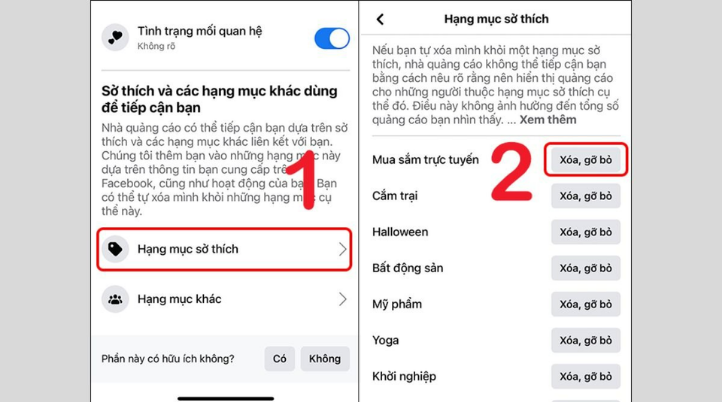 Xóa và gỡ bỏ phần Hạng mục sở thích để không đề xuất quảng cáo